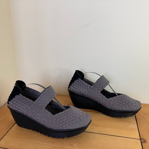 Bernie Mev Lulia Grey Woven Platform Mary Jane Shoes Wedge Heel EU 38 US 7 - Picture 1 of 7